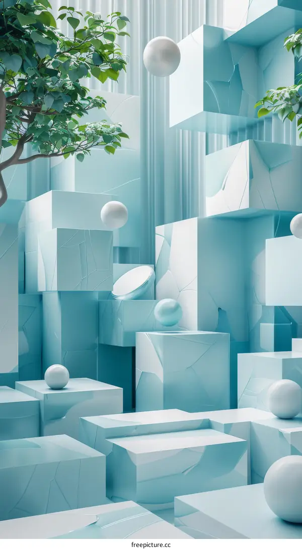 Abstract Light Blue Geometric Display Background with Trees