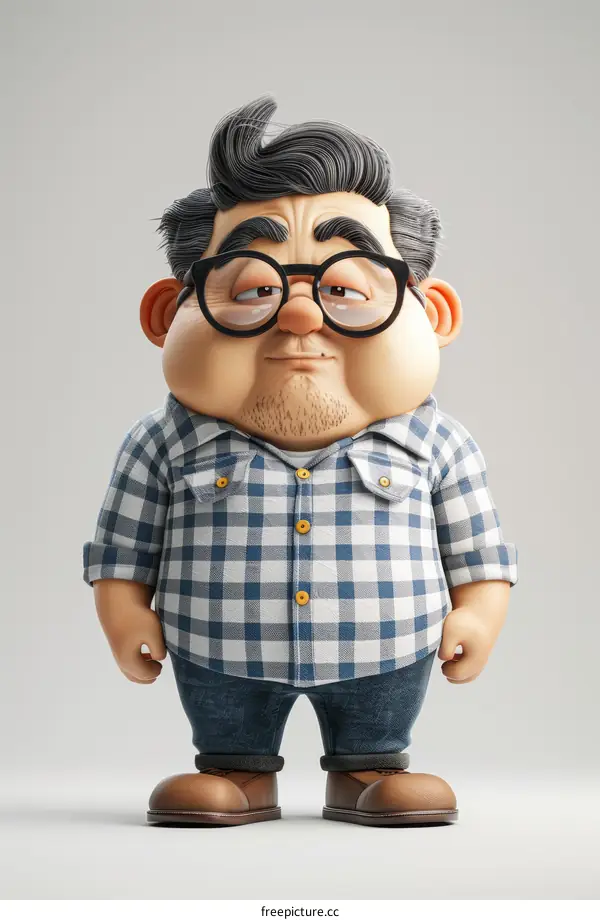 A 3D rendering of a man with glasses and a plaid shirt