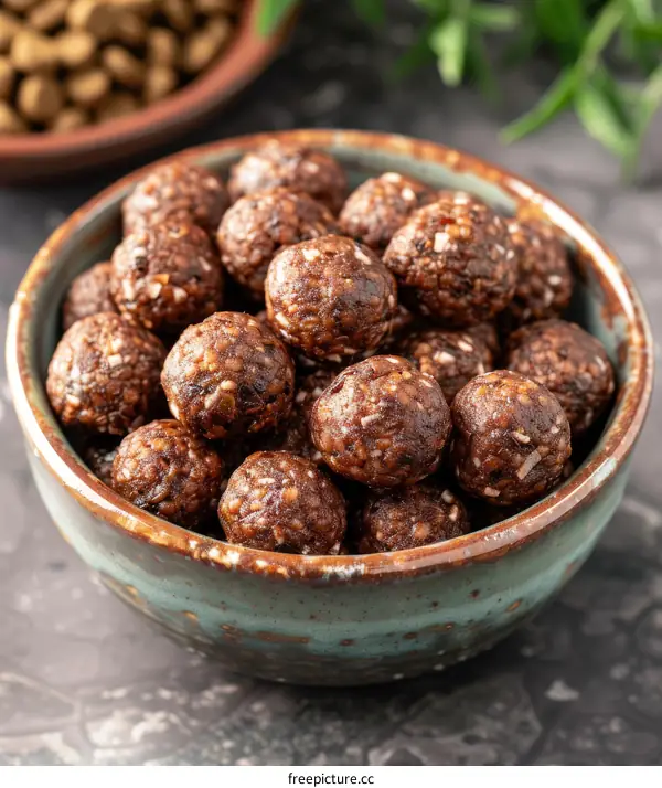 Homemade healthy no-bake dog treats with peanut butter, oats and coconut