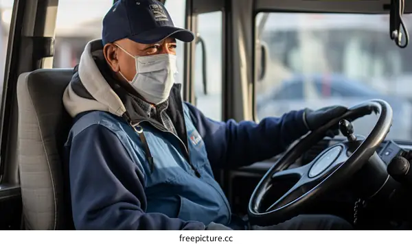 Portrait of a bus driver wearing a mask