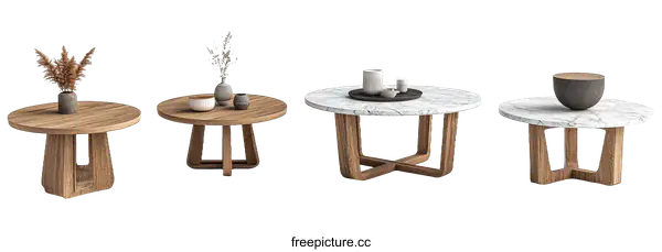 [Transparent Background PNG]Modern Wooden and Marble Coffee Tables Set