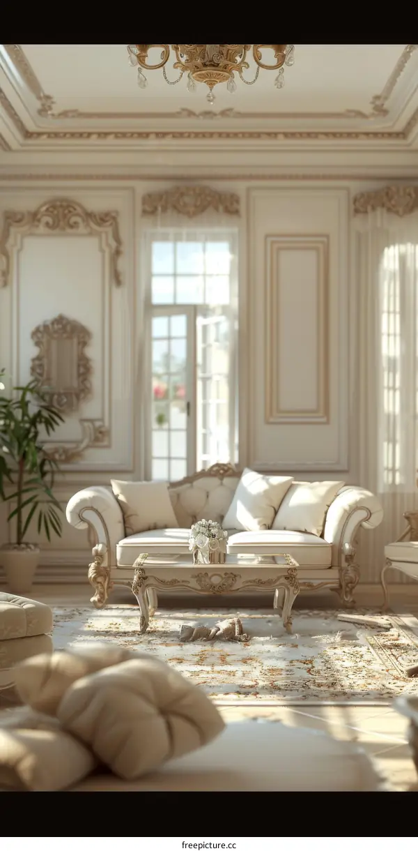 Ornate living room with sofa and table