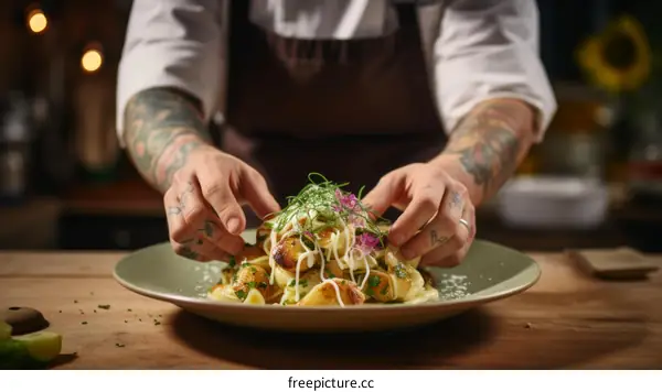 Chef carefully plating a delicious meal