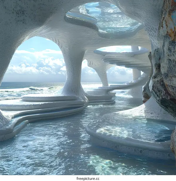 Futuristic Underground Cave Home with Pools and Ocean Views