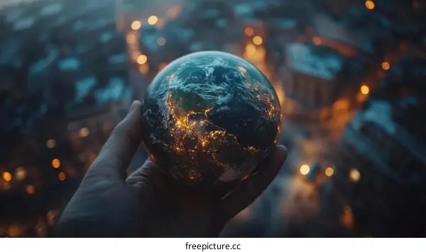 Hand Holding a Miniature Earth Globe