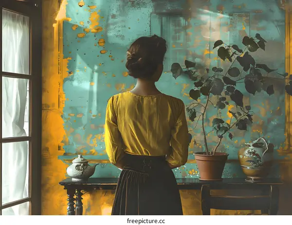 woman standing with plant