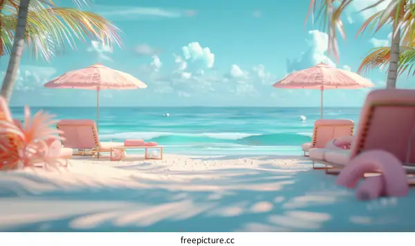 Beach with pink sand and pink beach chairs