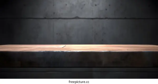 Wooden Tabletop Against Concrete Wall Background