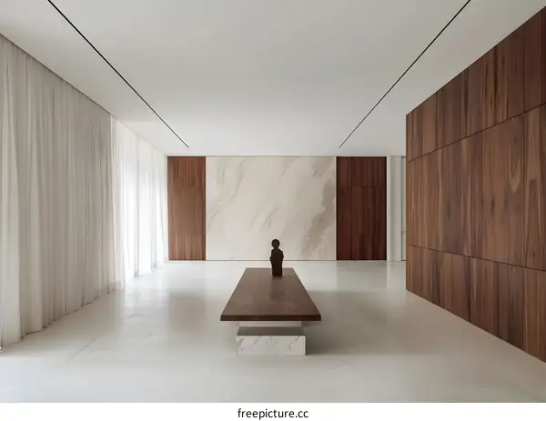Minimalist Interior Design with Wooden Wall Panels and Marble Floor