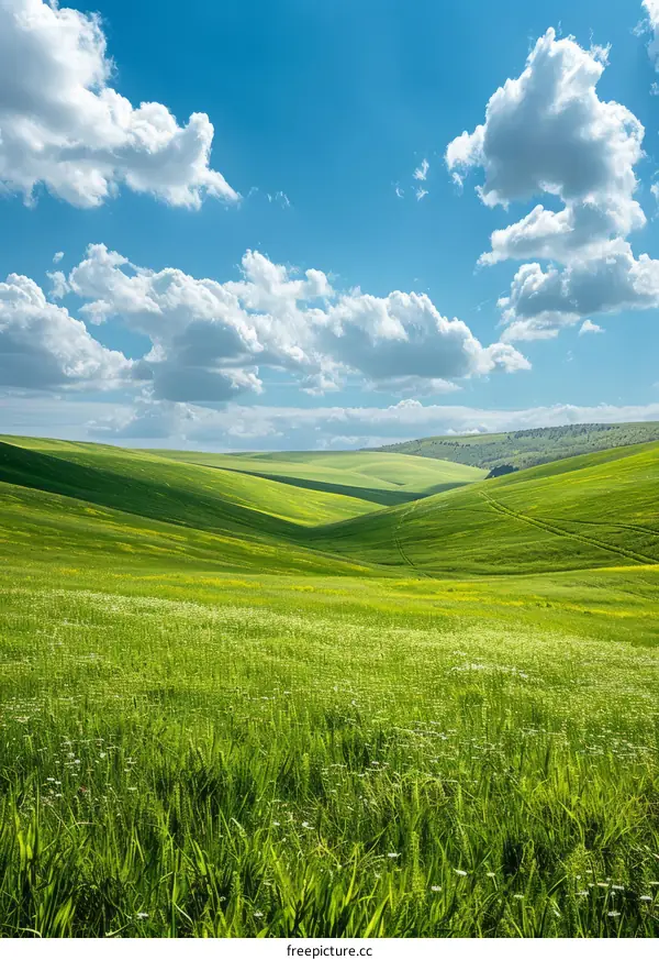 Landscape with green hills and blue sky