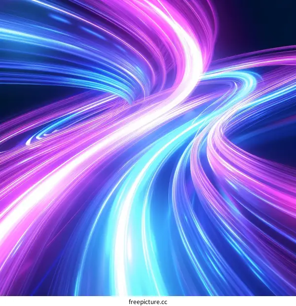 Blue and purple glowing curved lines of light