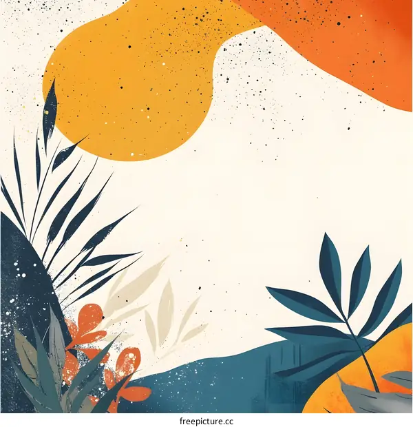 Abstract Minimalist Illustration with Leaves and Organic Shapes