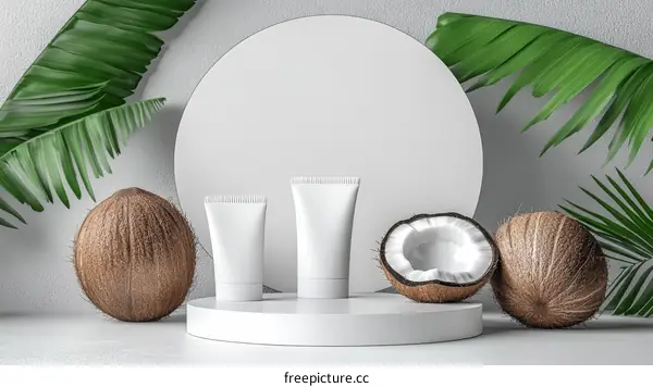 Blank Cosmetic Product Presentation with Coconuts