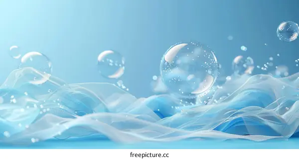 Floating Bubbles and Flowing Fabric in Dreamy Blue Scene