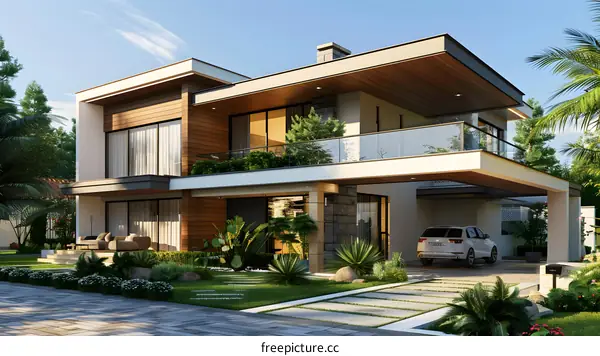 Modern house with palm trees