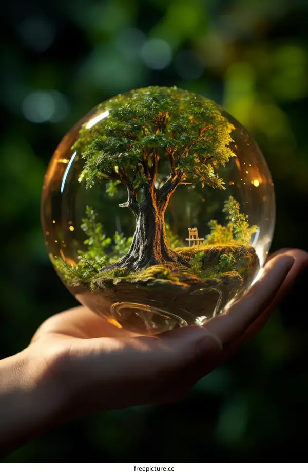 A Glowing Tree Incarcerated within a Fragile Glass Sphere