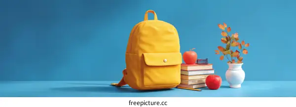 Back to School Supplies Composition on a Blue Background