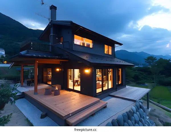 Modern Japanese Home with Mountain View