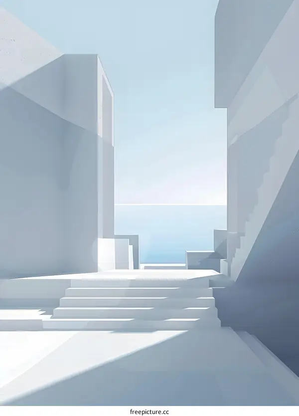 Minimalist White Architecture Stairs and Sea View