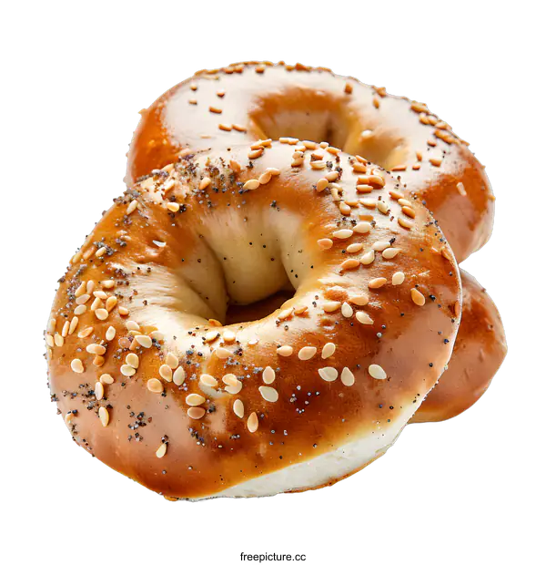 [Transparent Background PNG]Three bagels with sesame seeds on a white background