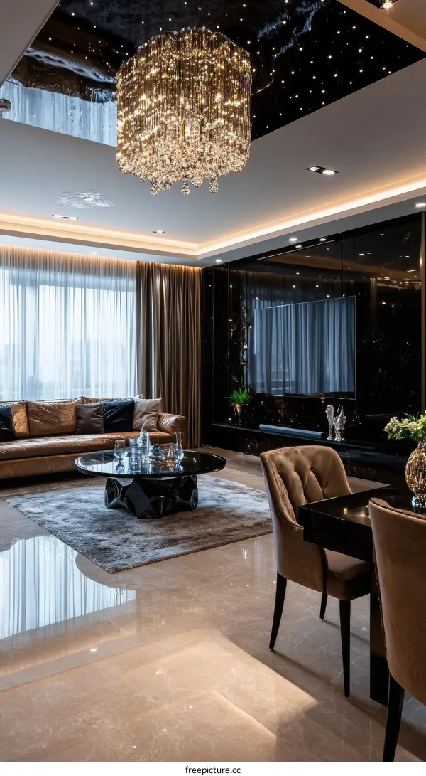 Luxury Modern Interior Design with Crystal Chandelier