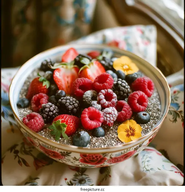 A bowl of berries and chia seeds