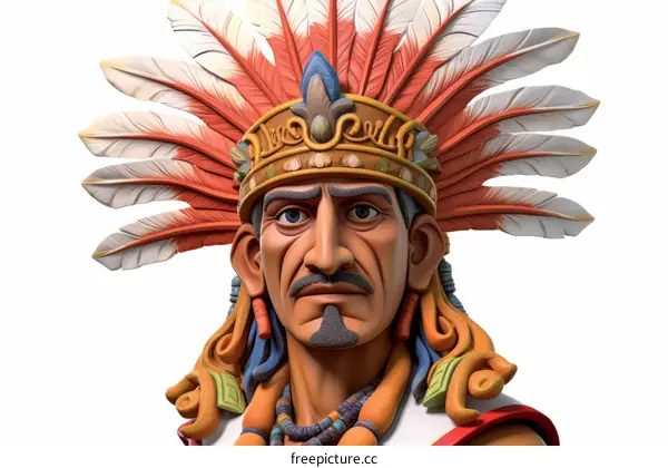 Portrait of a Native American man wearing a traditional headdress