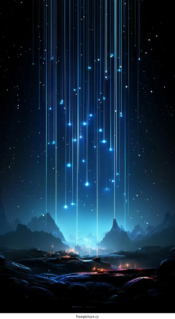 Mystical Night Sky Over Mountains