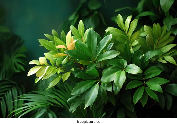 Close-up Lush Green Leaves of Tropical Plants