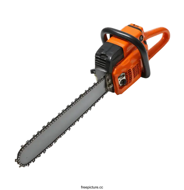 [Transparent Background PNG]Orange Chainsaw with Grey Chain