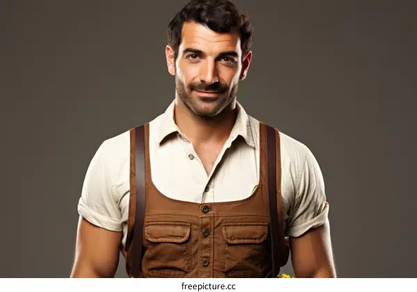 Studio portrait of a handsome young male farmer wearing casual clothes and suspenders