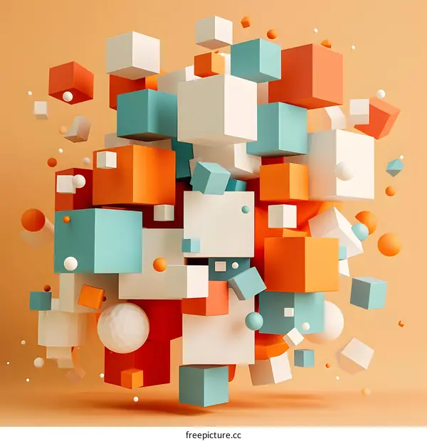 Colorful 3D cubes and spheres composition