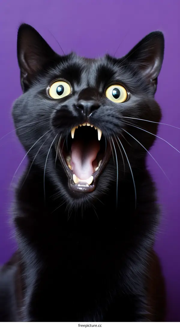 Black Cat with Open Mouth and Spiked Fur