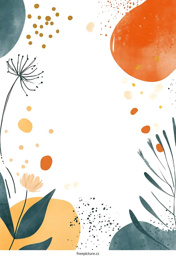 Abstract Art Watercolor Background With Leaves And Dots