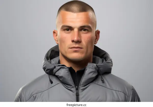 Portrait of a young man in a gray jacket