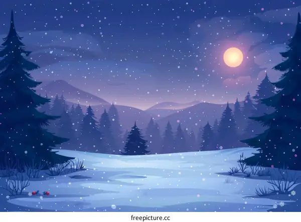 Night Scenery in the Snow-Capped Mountains