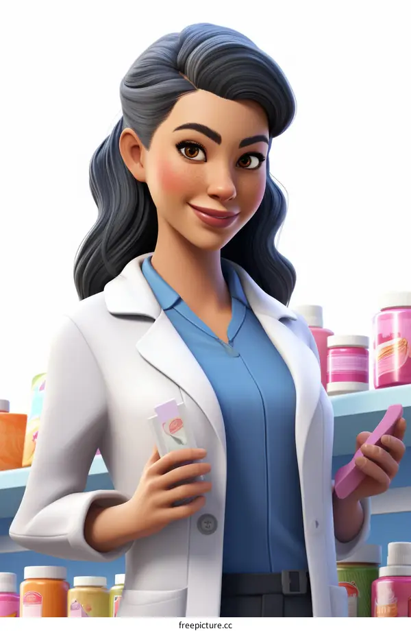 Pharmacist holding medication in a drug store