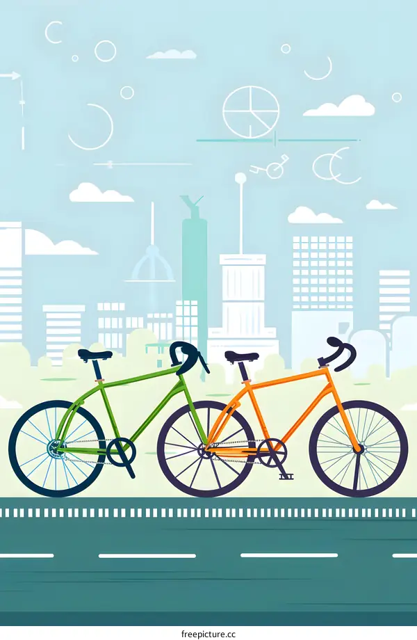 Two Bicycles Parked on a City Street Illustration