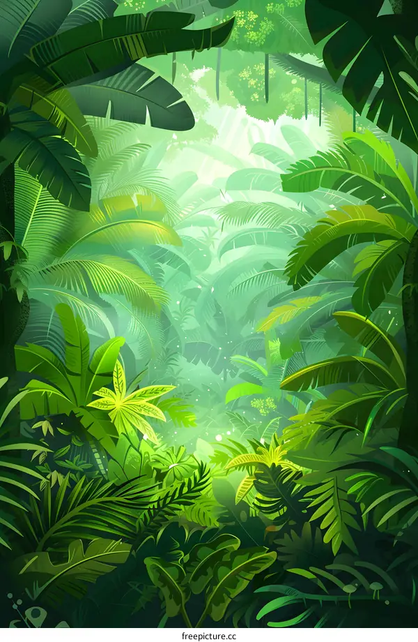 Lush Green Tropical Rainforest Jungle Illustration