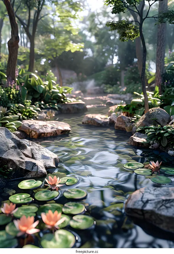 The sun shines through the forest