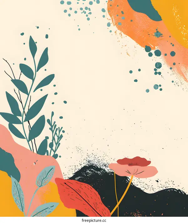 Abstract Floral Illustration with Orange and Green Colors