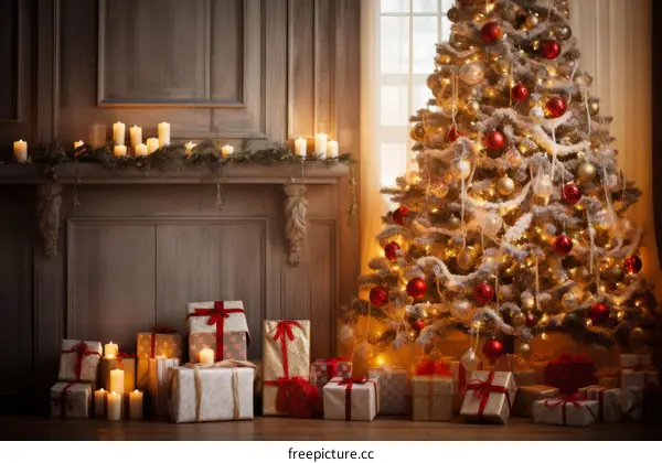 Beautifully Decorated Christmas Tree in a Living Room