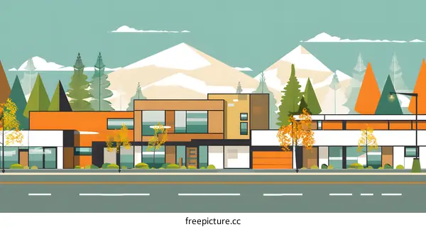 Modern Suburban Houses with Mountain View