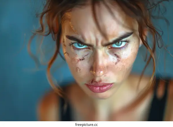 Angry Young Woman with Dirty Face