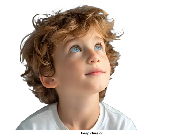 [Transparent Background PNG]Portrait of a boy with red hair and blue eyes looking up