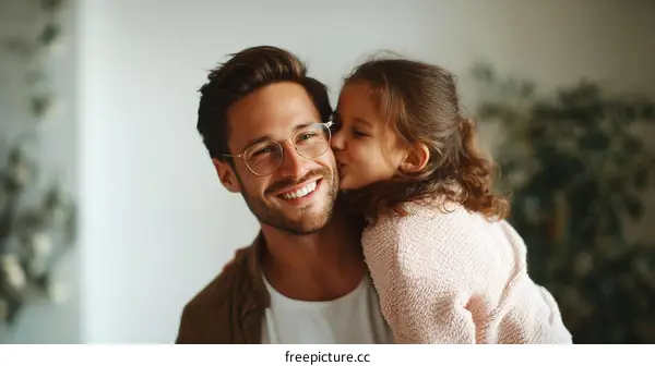 Father and Daughter Affectionate Kissing