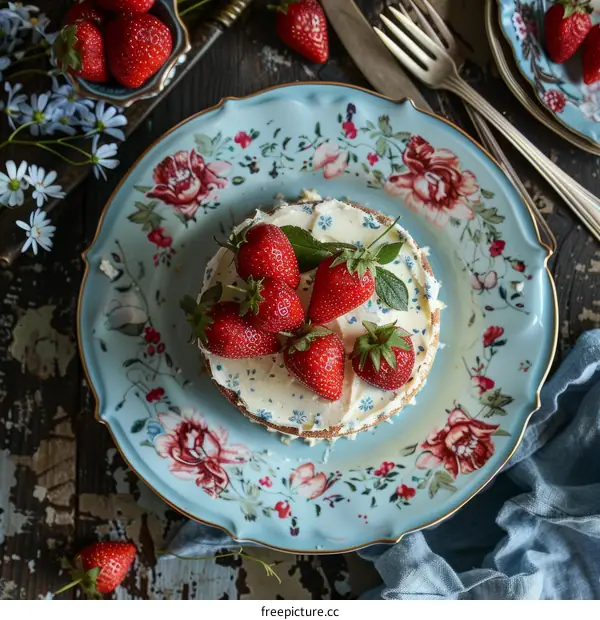 Delicious Cake With Fresh Strawberries On Top