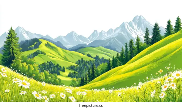 Springtime Mountain Landscape Illustration