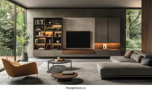 Modern Living Room Interior Design with Built-in Entertainment Center