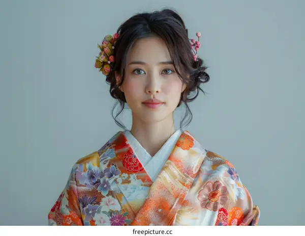 Portrait of a young woman in a kimono